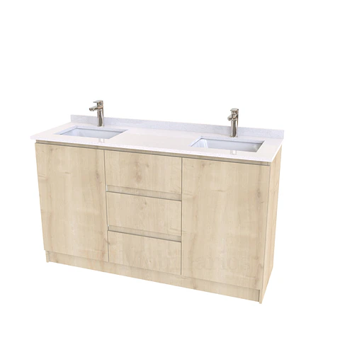 Mueble vanitorio Doble al piso con cubierta de cuarzo  de 140 cm /  M2-1434 -D / Rustico
