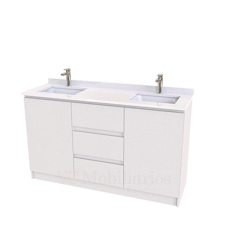 Mueble vanitorio Doble al piso con cubierta de cuarzo  de 140 cm /  M2-1434 -D / Giorno