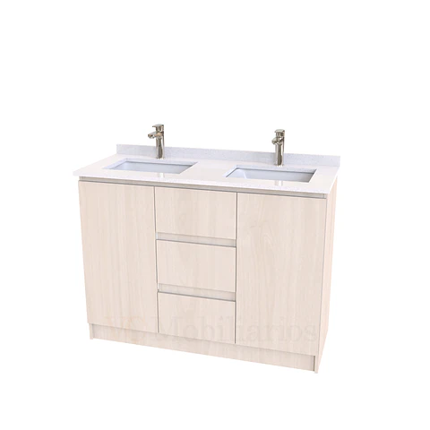 Mueble vanitorio Doble al piso con cubierta de cuarzo  de 120 cm /  M2-1234 -D / Nougat
