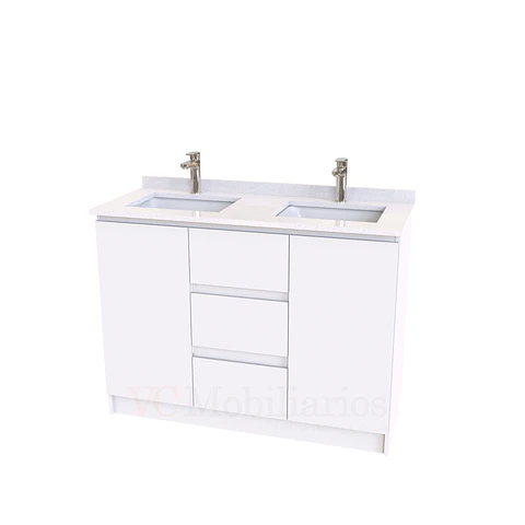 Mueble vanitorio Doble al piso con cubierta de cuarzo  de 130 cm /  M2-1334 -D / Blanco
