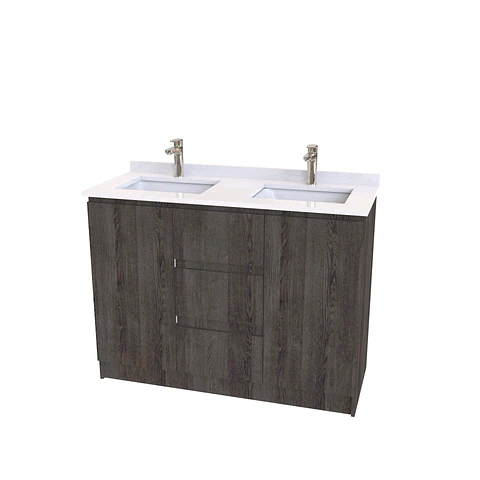 Mueble vanitorio Doble al piso con cubierta de cuarzo  de 130 cm /  M2-1334 -D / Espresso