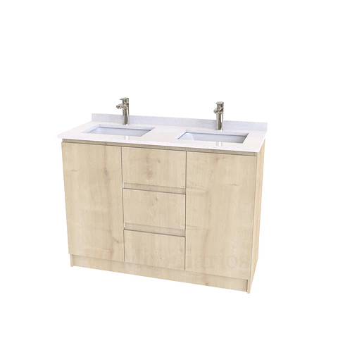 Mueble vanitorio Doble al piso con cubierta de cuarzo  de 130 cm /  M2-1334 -D / Rustico