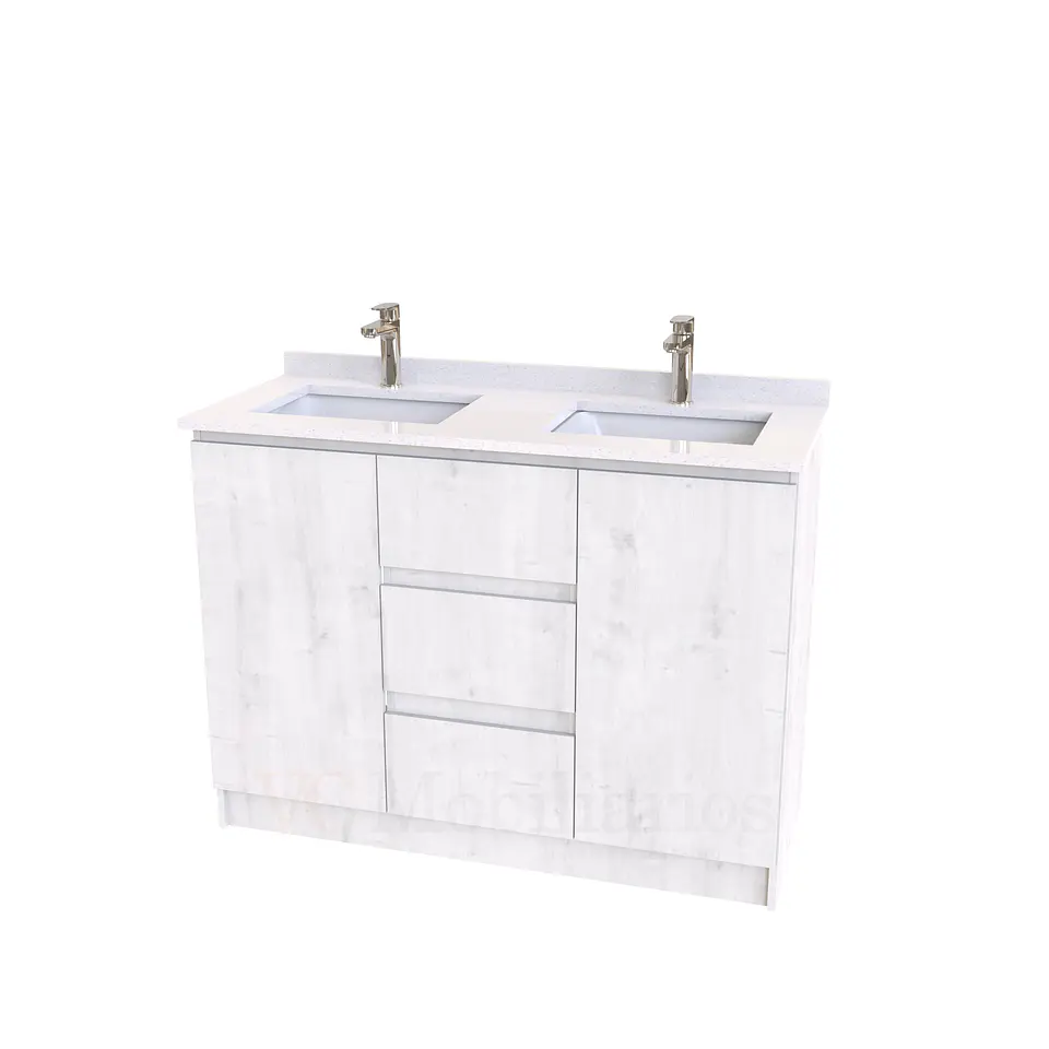 Mueble vanitorio Doble al piso con cubierta de cuarzo  de 130 cm /  M2-1334 -D / Alaska 1