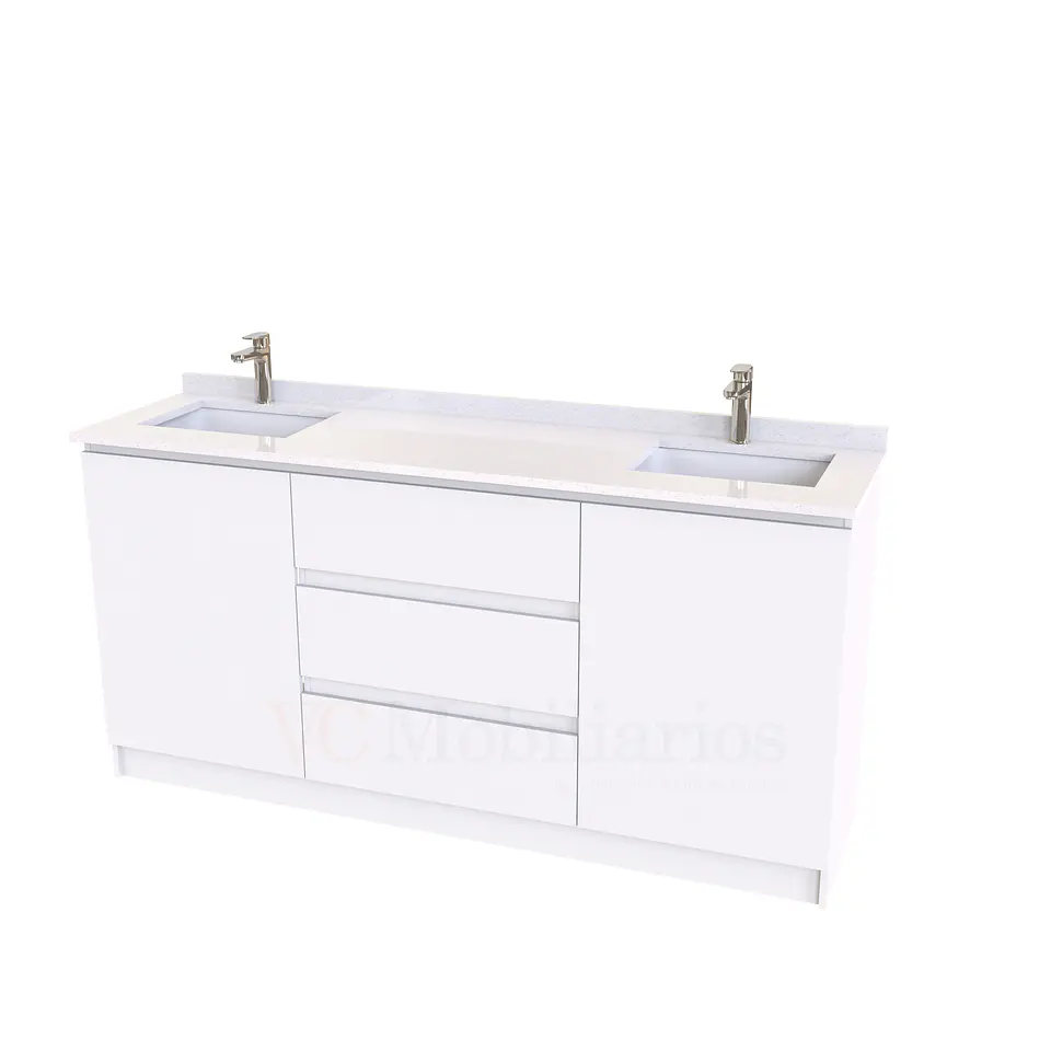 Mueble vanitorio Doble al piso con cubierta de cuarzo  de 160 cm /  M2-1634 -D / Blanco 1