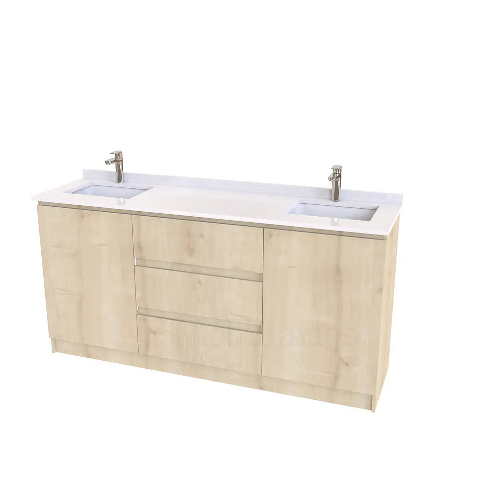 Mueble vanitorio Doble al piso con cubierta de cuarzo  de 160 cm /  M2-1634 -D / Rustico 1
