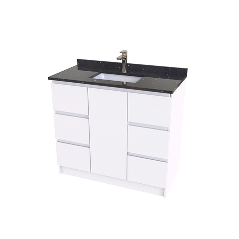Mueble vanitorio al piso de 90 cm con cubierta de cuarzo M6-958 / Blanco