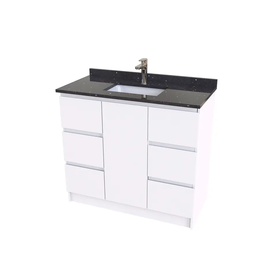 Mueble vanitorio al piso de 90 cm con cubierta de cuarzo M6-958 / Blanco 1