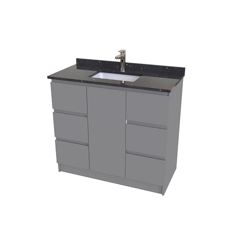 Mueble vanitorio al piso de 90 cm con cubierta de cuarzo M6-958 / Grafito