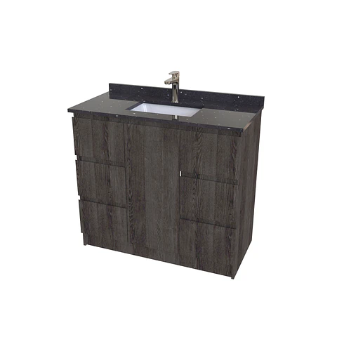 Mueble vanitorio al piso de 90 cm con cubierta de cuarzo M6-958 / Espresso