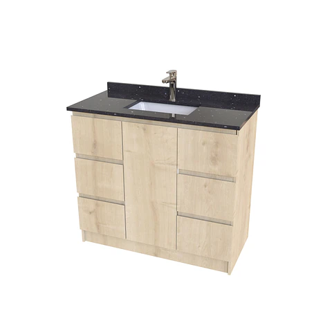 Mueble vanitorio al piso de 90 cm con cubierta de cuarzo M6-958 / Rustico