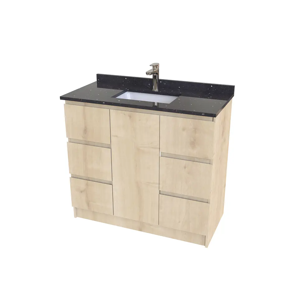 Mueble vanitorio al piso de 90 cm con cubierta de cuarzo M6-958 / Rustico 1