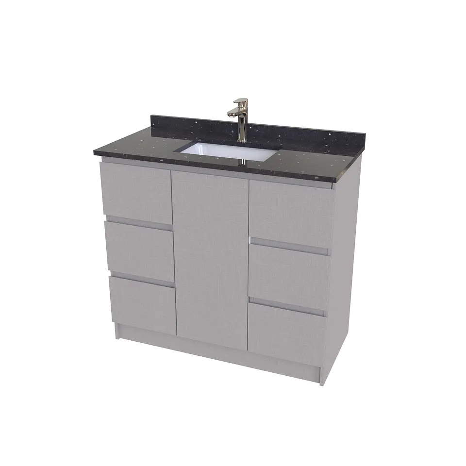 Mueble vanitorio al piso de 90 cm con cubierta de cuarzo M6-958 / Carbon 1