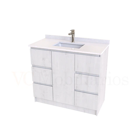 Mueble vanitorio al piso de 90 cm con cubierta de cuarzo M6-938 / Alaska