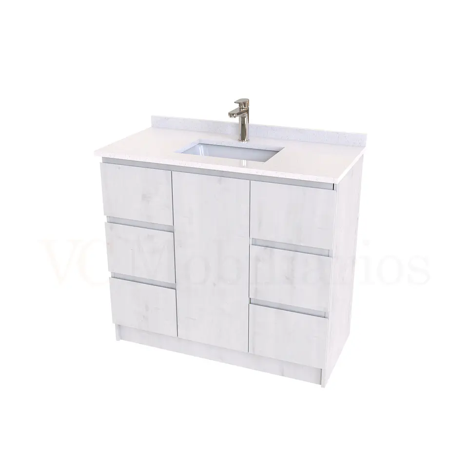 Mueble vanitorio al piso de 90 cm con cubierta de cuarzo M6-938 / Alaska 1