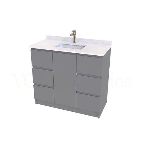 Mueble vanitorio al piso de 90 cm con cubierta de cuarzo M6-938 / Carbon