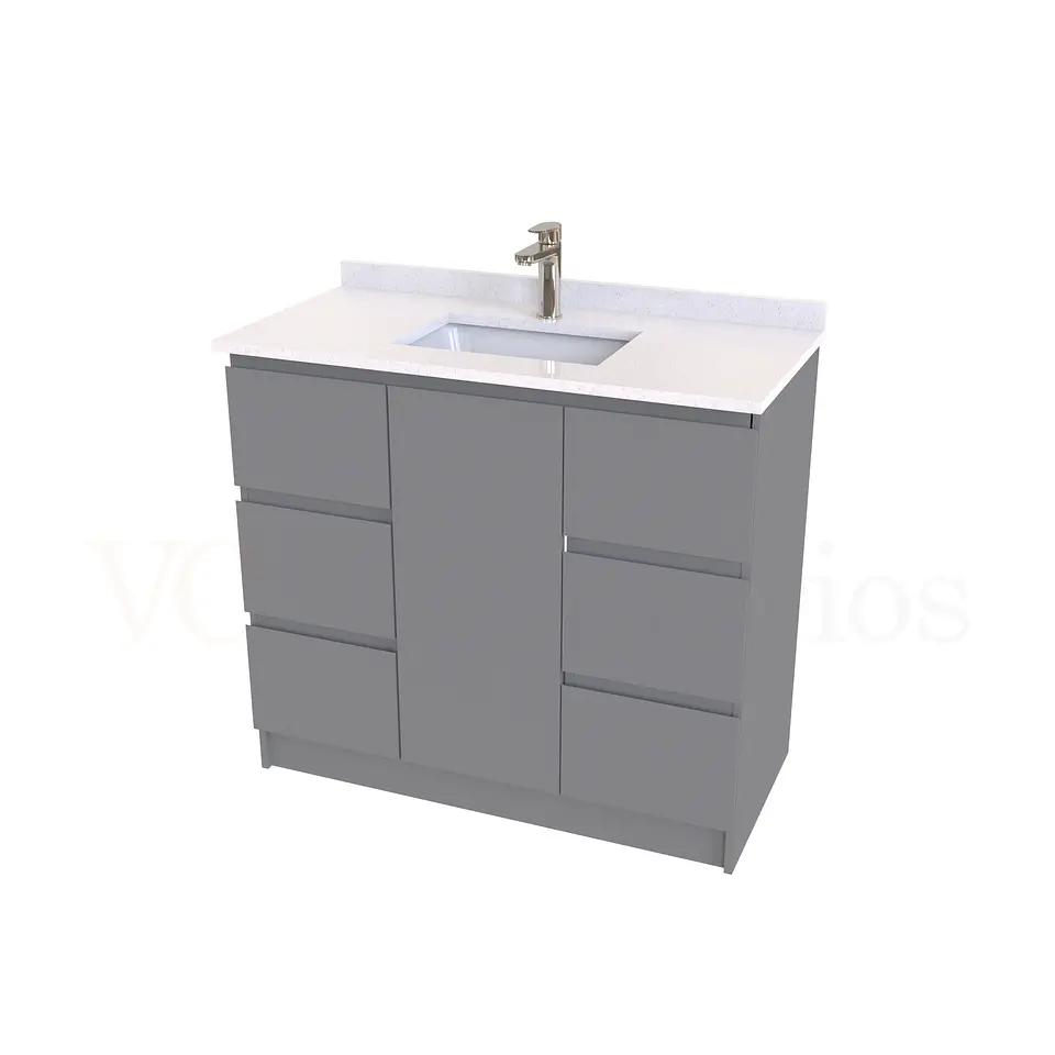 Mueble vanitorio al piso de 90 cm con cubierta de cuarzo M6-938 / Carbon 1