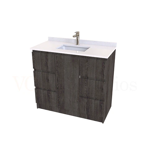 Mueble vanitorio al piso de 90 cm con cubierta de cuarzo M6-938 / Espresso