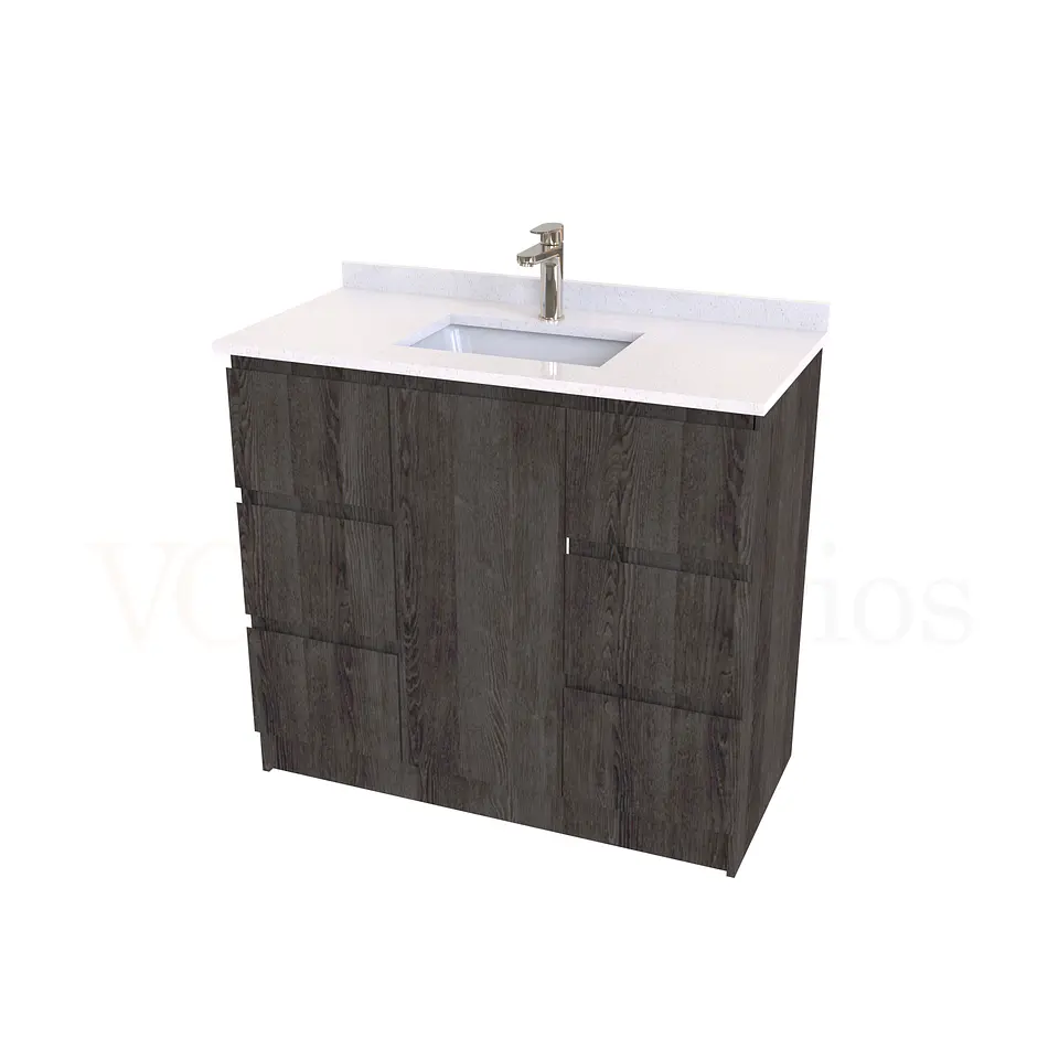 Mueble vanitorio al piso de 90 cm con cubierta de cuarzo M6-938 / Espresso 1