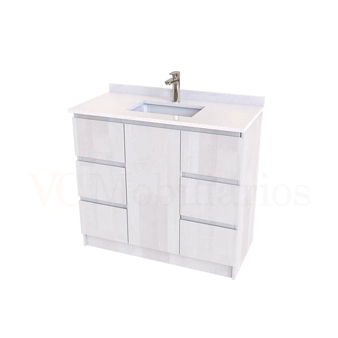 Mueble vanitorio al piso de 90 cm con cubierta de cuarzo M6-938 / Legno