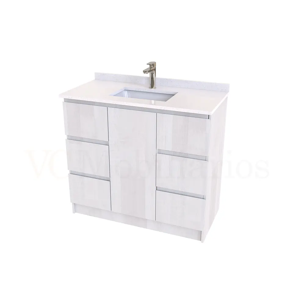 Mueble vanitorio al piso de 90 cm con cubierta de cuarzo M6-938 / Legno 1