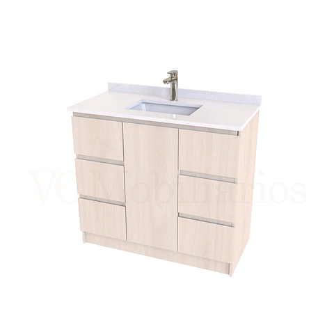 Mueble vanitorio al piso de 90 cm con cubierta de cuarzo M6-938 / Nougat