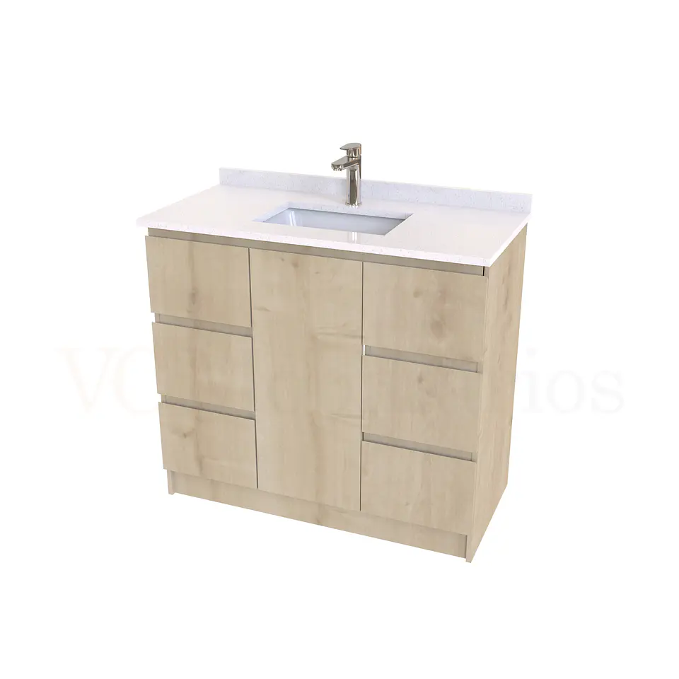 Mueble vanitorio al piso de 90 cm con cubierta de cuarzo M6-938 / Rustico 1