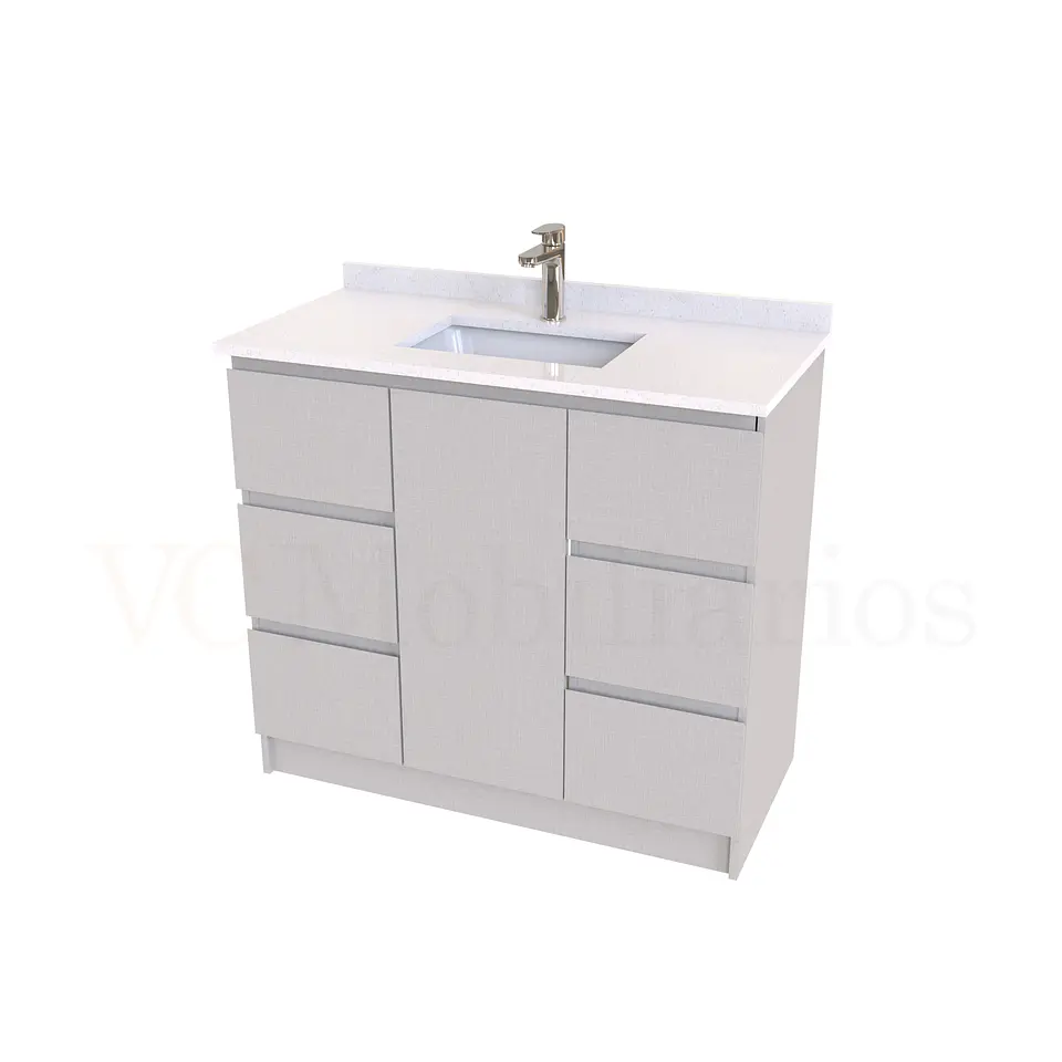 Mueble vanitorio al piso de 90 cm con cubierta de cuarzo M6-938 / Giorno 1