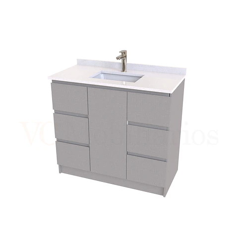 Mueble vanitorio al piso de 90 cm con cubierta de cuarzo M6-938 / Notte