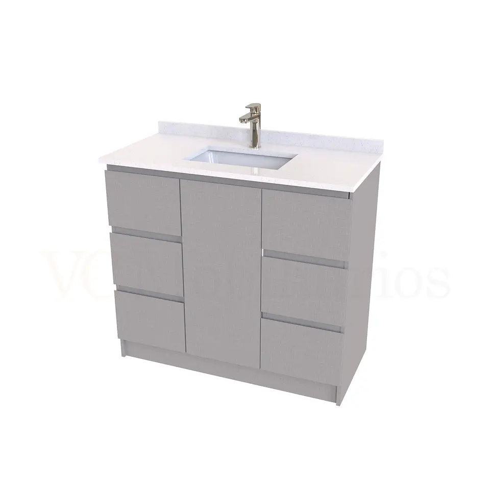 Mueble vanitorio al piso de 90 cm con cubierta de cuarzo M6-938 / Notte 1