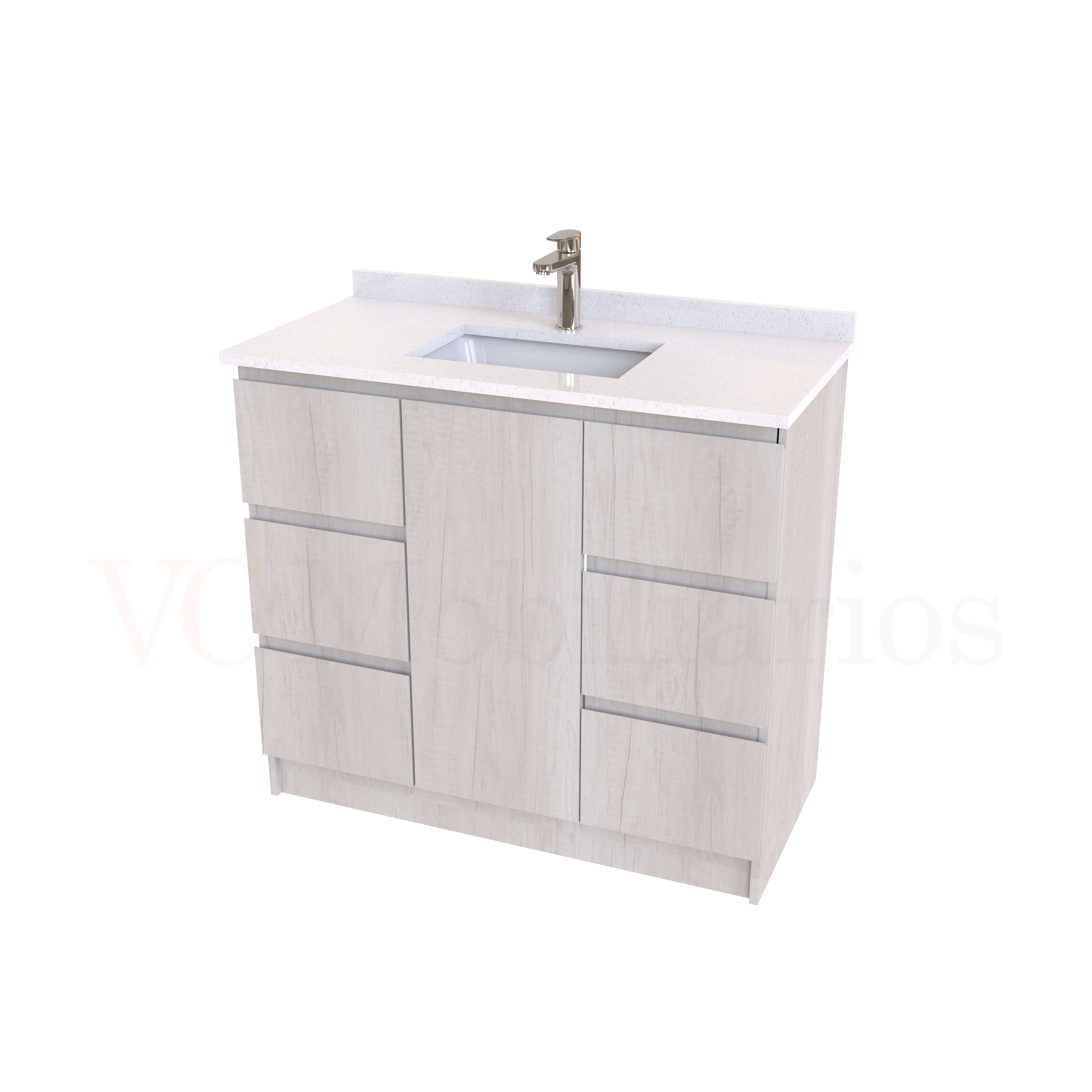 Mueble vanitorio al piso de 90 cm con cubierta de cuarzo M6-938 / Toscana