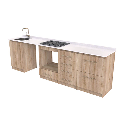 Mueble lavaplatos integral  Simple con espacio para horno y lavavajilla de 285 cm /  Cava