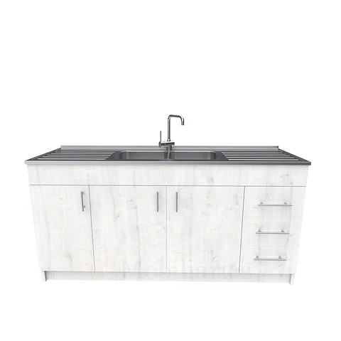 Mueble lavaplatos Doble con cubierta de acero inox de M1-1800 de 180 cm / Alaska