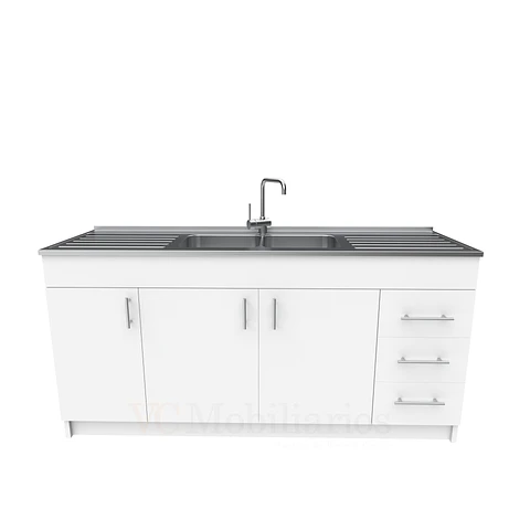 Mueble lavaplatos Doble con cubierta de acero inox de M1-1800 de 180 cm /  Blanco