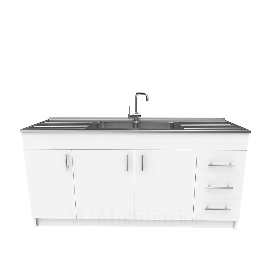 Mueble lavaplatos Doble con cubierta de acero inox de M1-1800 de 180 cm /  Blanco 1