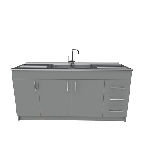 Mueble lavaplatos Doble con cubierta de acero inox de M1-1800 de 180 cm / Carbon