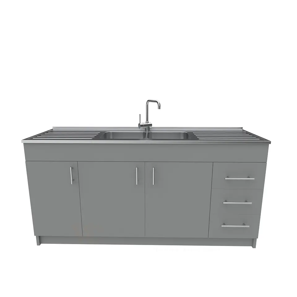 Mueble lavaplatos Doble con cubierta de acero inox de M1-1800 de 180 cm / Carbon 1