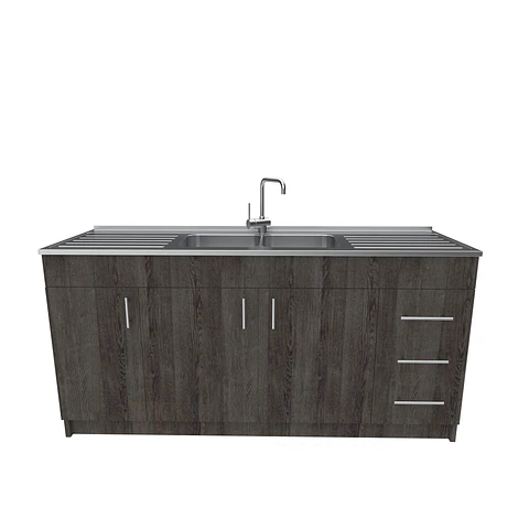 Mueble lavaplatos Doble con cubierta de acero inox de M1-1800 de 180 cm / Espresso