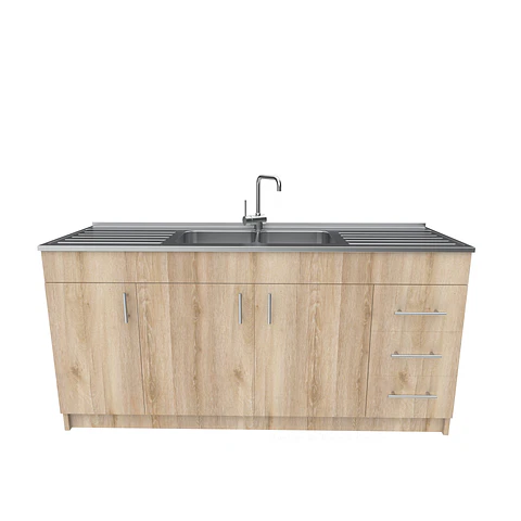 Mueble lavaplatos Doble con cubierta de acero inox de M1-1800 de 180 cm / Cava