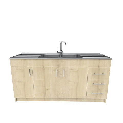 Mueble lavaplatos Doble con cubierta de acero inox de M1-1800 de 180 cm / Rustico