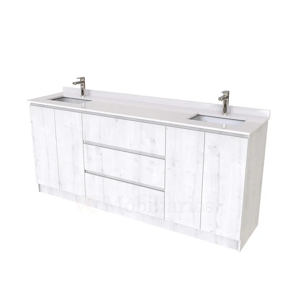 Mueble vanitorio Doble al piso con cubierta de cuarzo  de 200 cm /  M2-2034 -D / Alaska 1