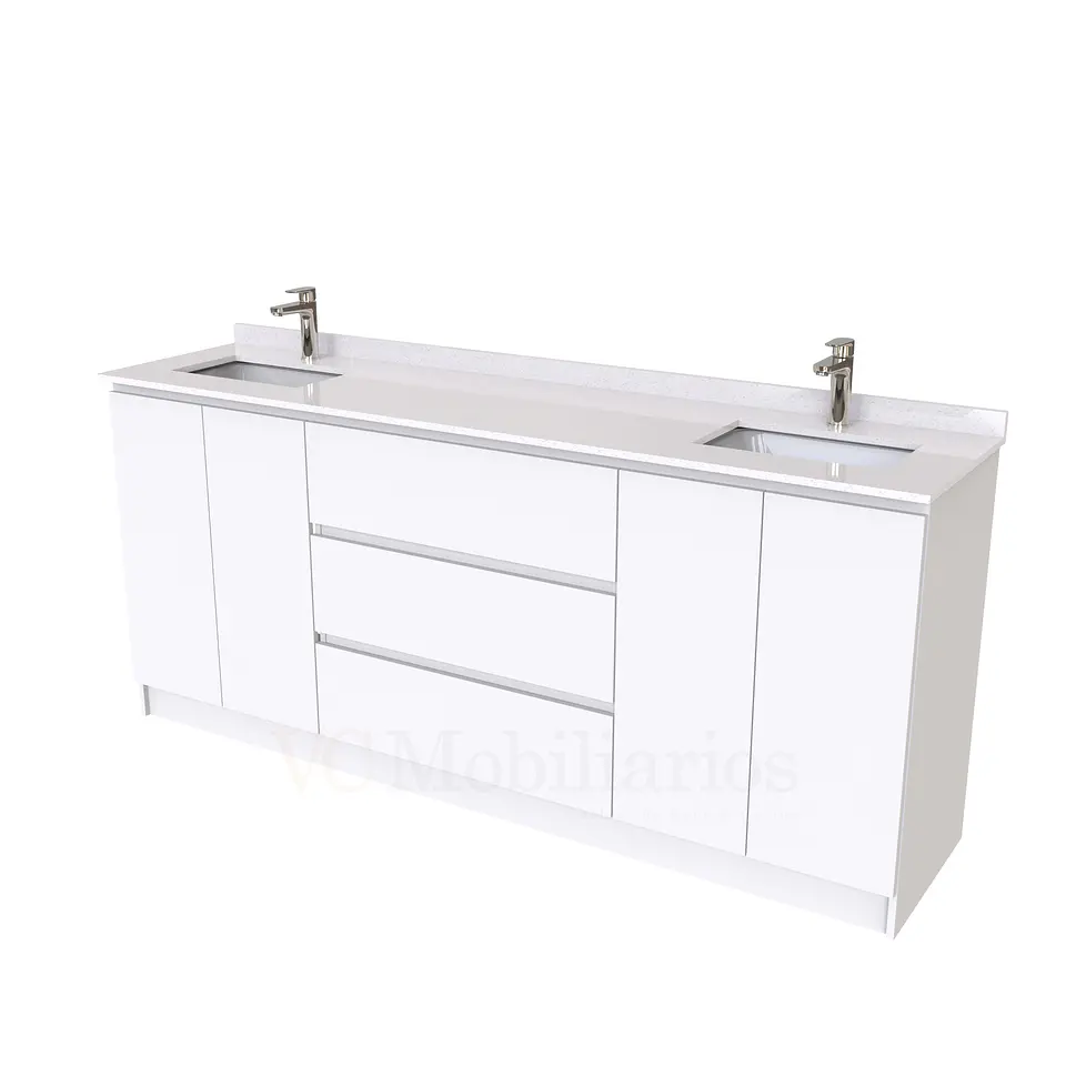 Mueble vanitorio Doble al piso con cubierta de cuarzo  de 200 cm /  M2-2034 -D / Blanco 1