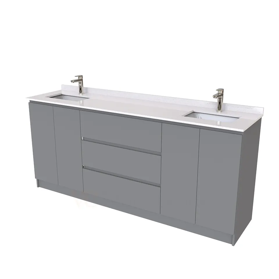 Mueble vanitorio Doble al piso con cubierta de cuarzo  de 200 cm /  M2-2034 -D / Carbon 1