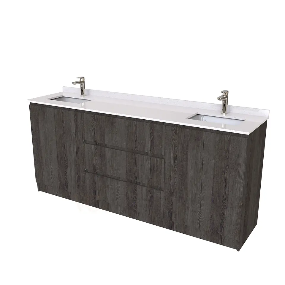 Mueble vanitorio Doble al piso con cubierta de cuarzo  de 200 cm /  M2-2034 -D / Espresso 1