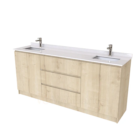 Mueble vanitorio Doble al piso con cubierta de cuarzo  de 200 cm /  M2-2034 -D / Rustico