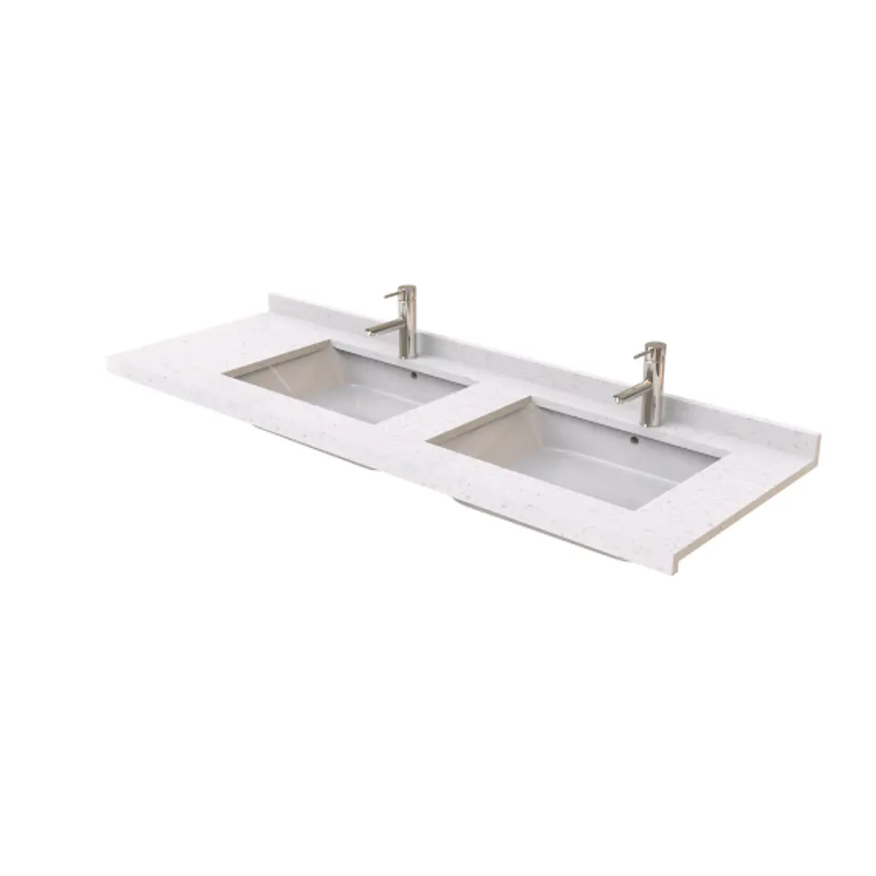 Cubierta para vanitorio doble de 159cm con lavamanos rectangulares y Regrueso Frontal 1