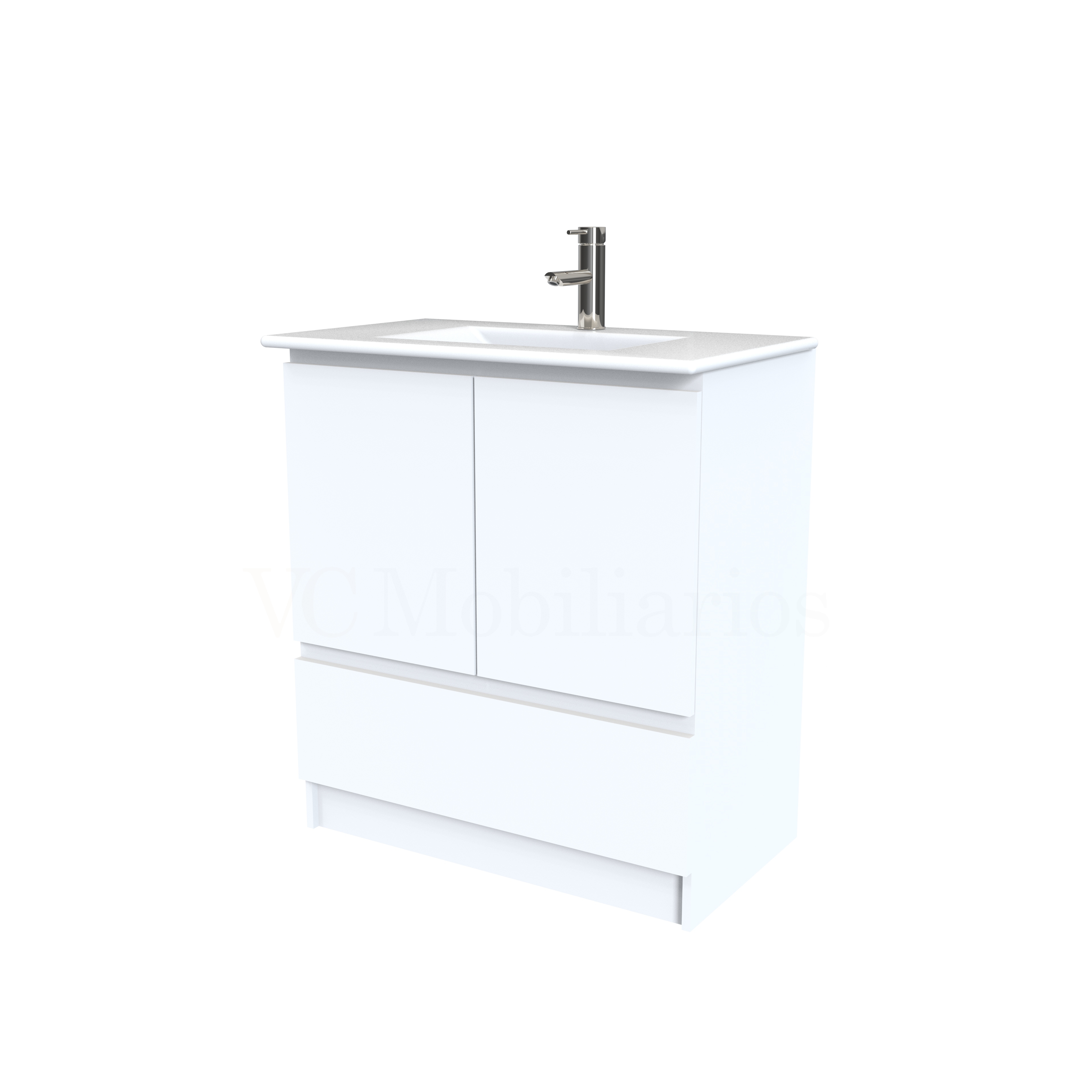 Mueble vanitorio al piso  de 80  cm con cubierta de loza M4-801  / Blanco