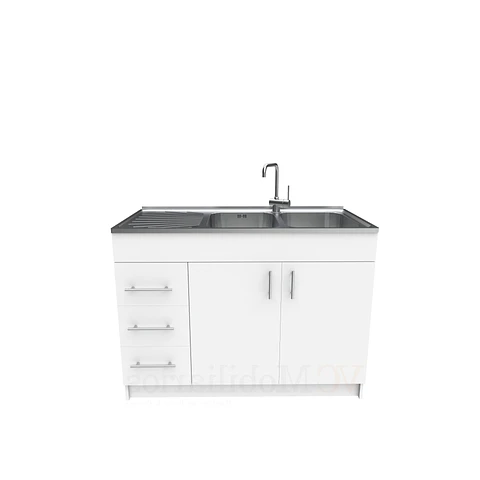 Mueble lavaplatos doble cubierta de acero inox de 120cm / M1D-1200-AI / Blanco