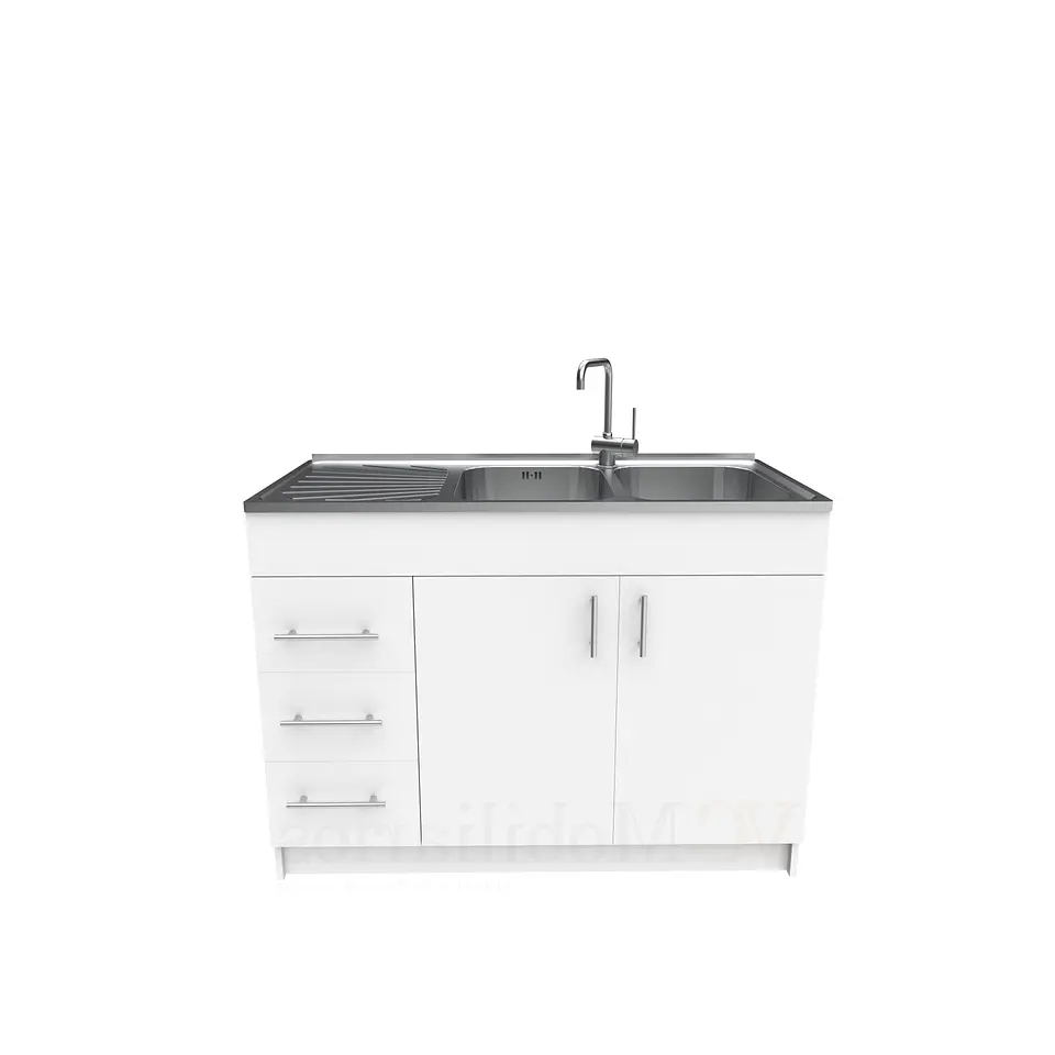 Mueble lavaplatos doble cubierta de acero inox de 120cm / M1D-1200-AI / Blanco 1