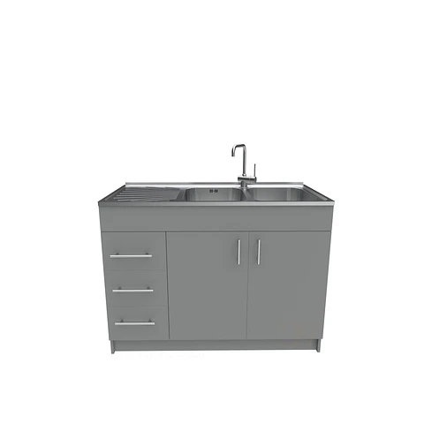 Mueble lavaplatos doble cubierta de acero inox de 120cm / M1D-1200-AI / Carbon