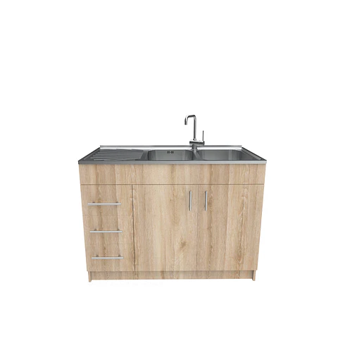 Mueble lavaplatos doble cubierta de acero inox de 120cm / M1I-1200-AI /  Cava